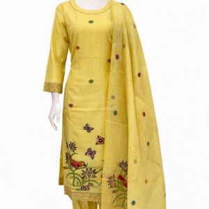 yellow colour zamdhani pure cotton 3 piece set