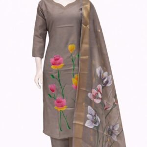 biege colour hand painted trendy romansilk 3 piece set