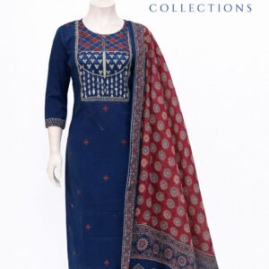 royal blue ajrakh dupatta cotton set