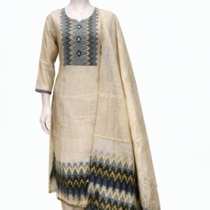 beige ikat border cotton set