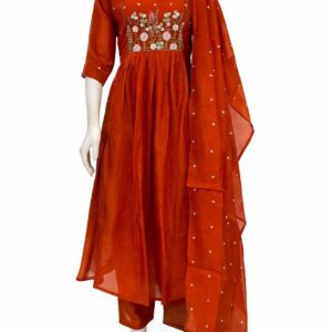 pure mul chanderi cotton 3 piece set in atrendy colour with a beautiful design