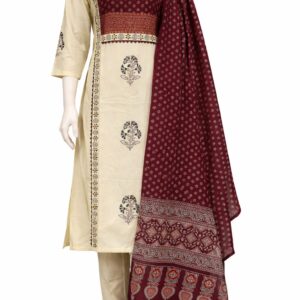 premium cotton 3 piece set with ajarkh print design and duppata