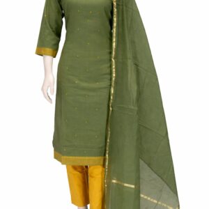 mangalagiri cotton 3 piece set with contrast colour pant