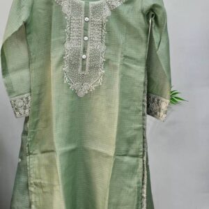kota cotton pista colour 3 piece set with white beats work same colour pant and duppata