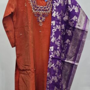 partywear orange. kurti set
