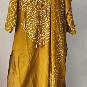 mustard colour mul cotton 3 piece kurti set
