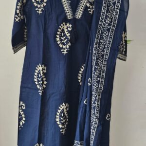 navy blue colour mul cotton kurti set