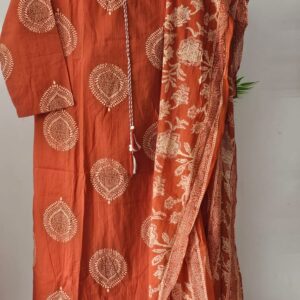orange colour mul cotton kurti set