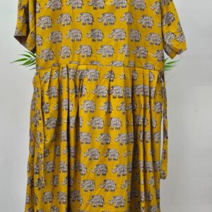 yellow colour kalmkari frock