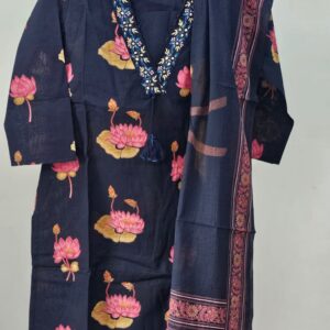 blue mul cotton straight cut 3 piece set