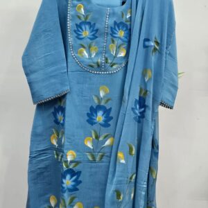 blue brush paint aline kurti set
