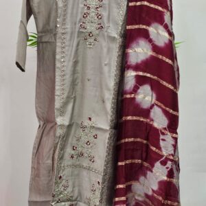 roman silk kurti set with contrast pant and duppata