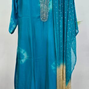 blue colur georgetee kurti set with contrast pant and duppata
