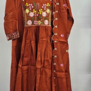 orange mul chanderi kurti set