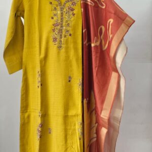 premium mustard muslin kurti set