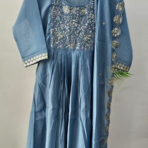 blue mul chanderi kurti set