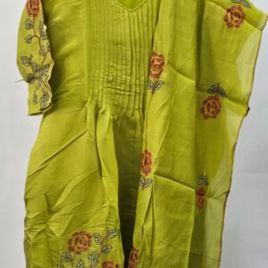 green mul chaderi kurti set