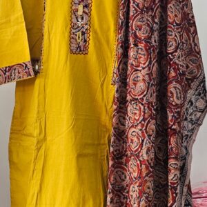 mustard dabu cotton kurti set