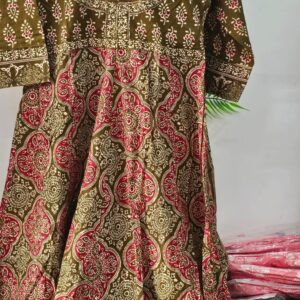 mehendi colour anarkali kurti set