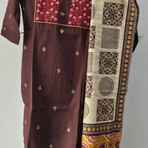 brown zamdhani cotton 3 piece kurti sets