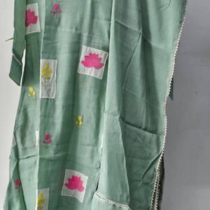 green pure mul chanderi kurti set